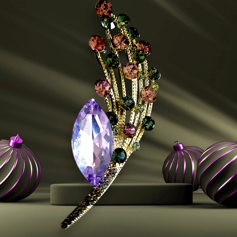 Purple Rhinestone Spray Brooch